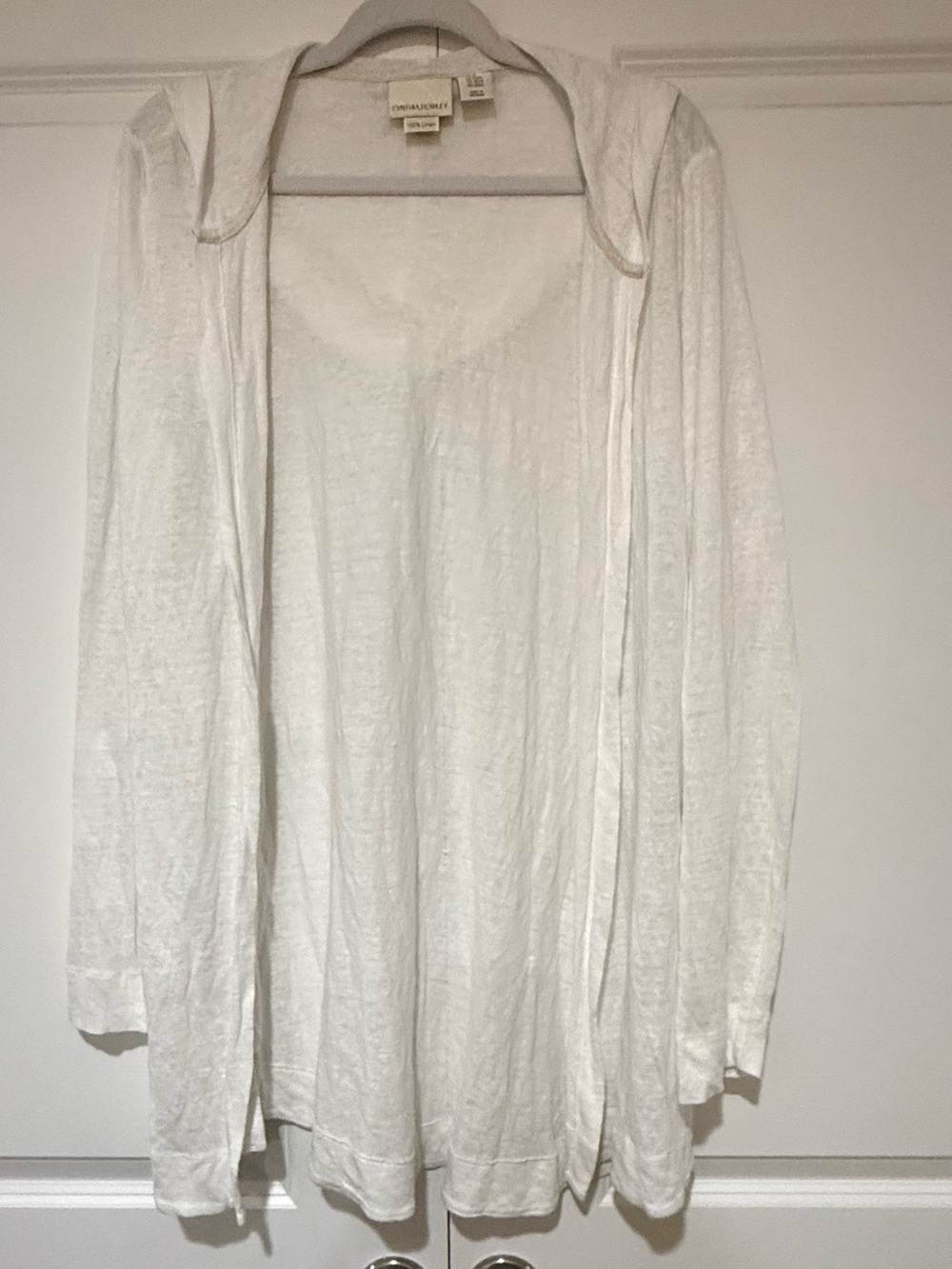 Cynthia Rowley White Lightweight Hooded Open Cardigan 💯% Linen